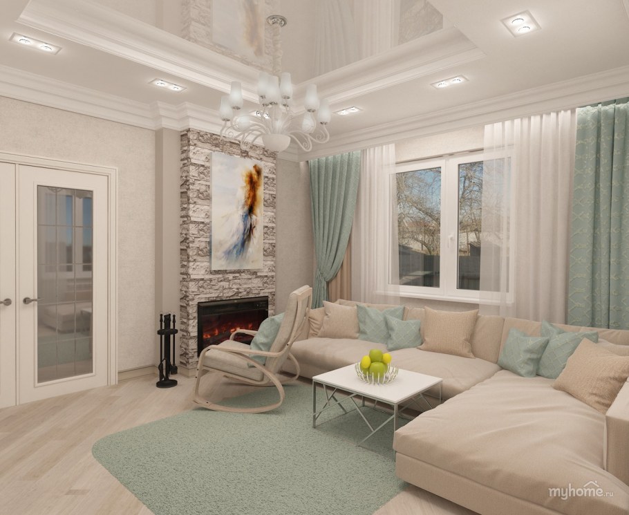 Гостиная комната в современном стиле в светлых тонах
