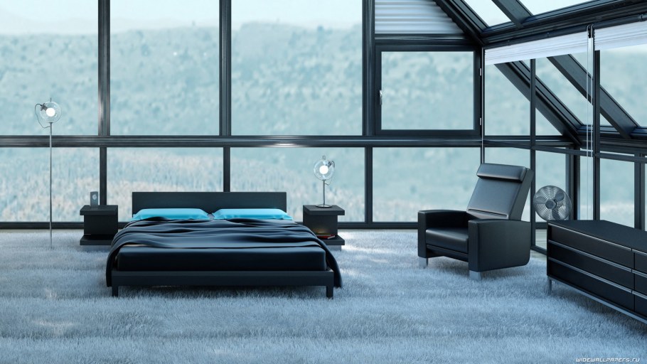 Стильная спальня с панорамным окном