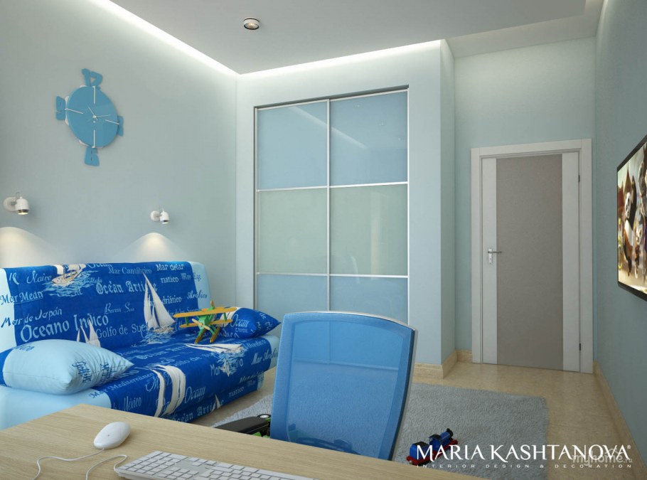 Комната для мальчика с синим диваном