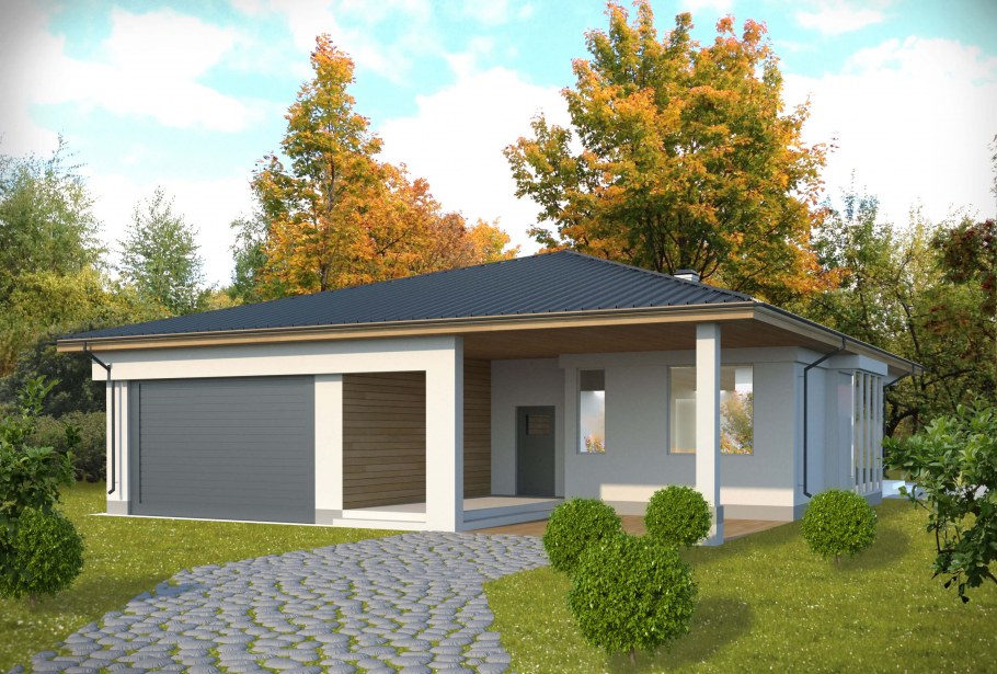 Одноэтажный каркасный дом с гаражом