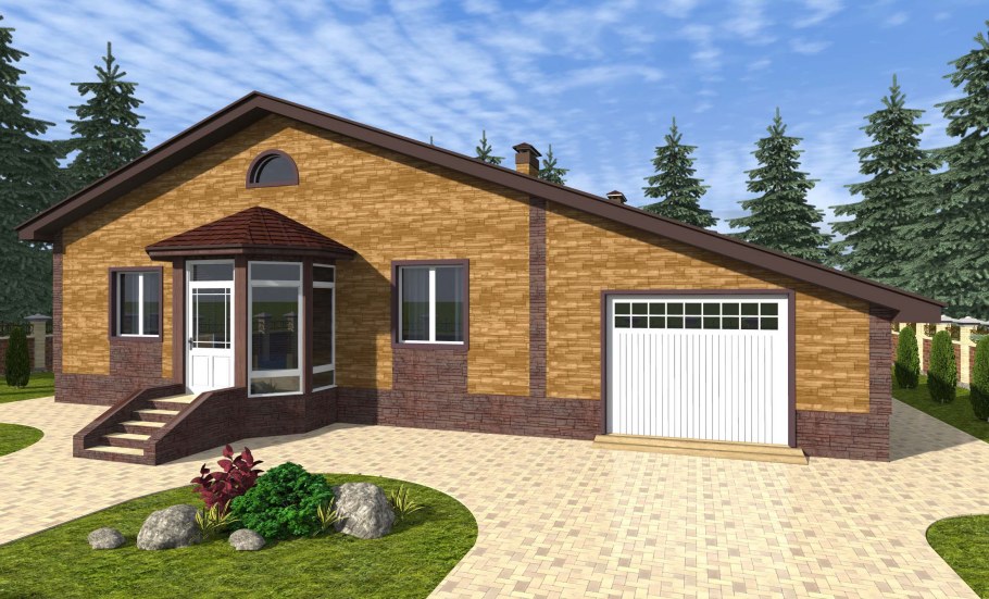 Одноэтажный дом с гаражом