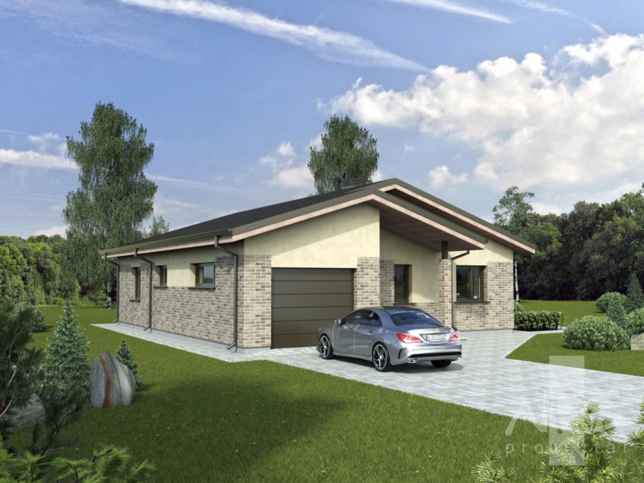 Компактный одноэтажный дом с гаражом