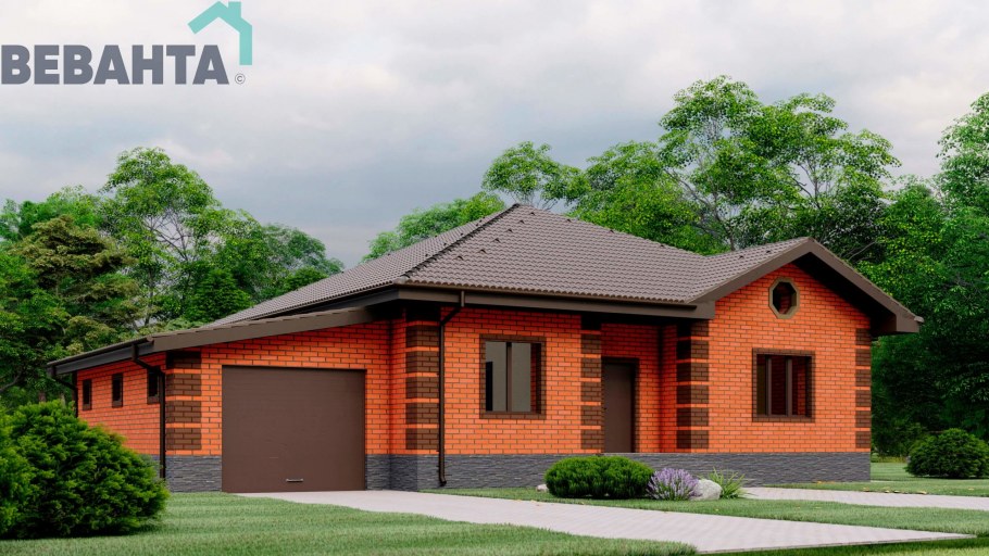 Одноэтажный дом с гаражом 150кв м