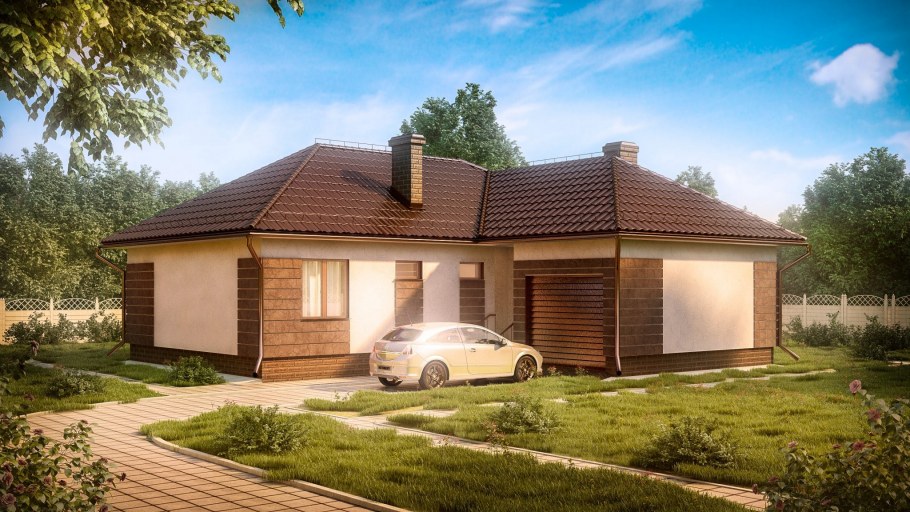 Одноэтажный дом с гаражом