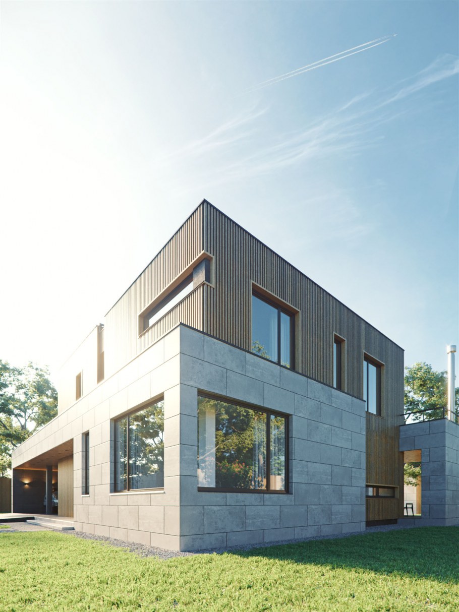 Двухэтажный дом с плоской крышей