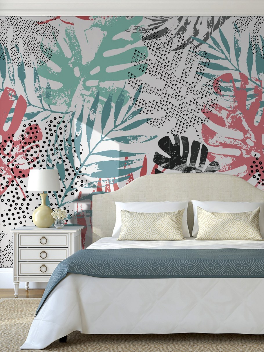 Обои папоротник в спальне