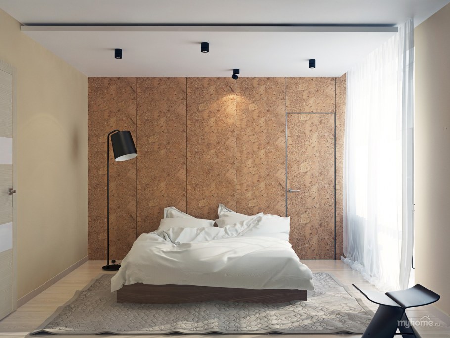 Пробковая стена в спальне