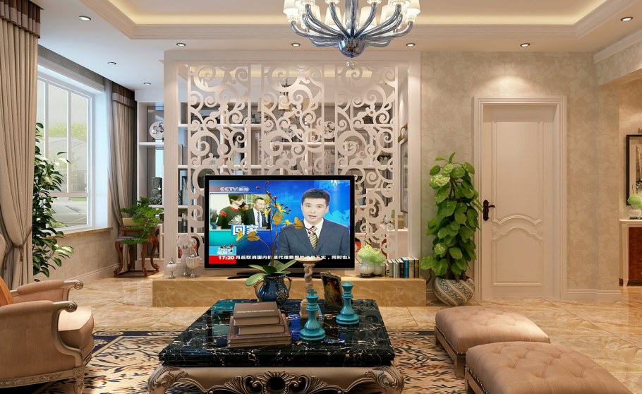 ТВ на резной перегородке