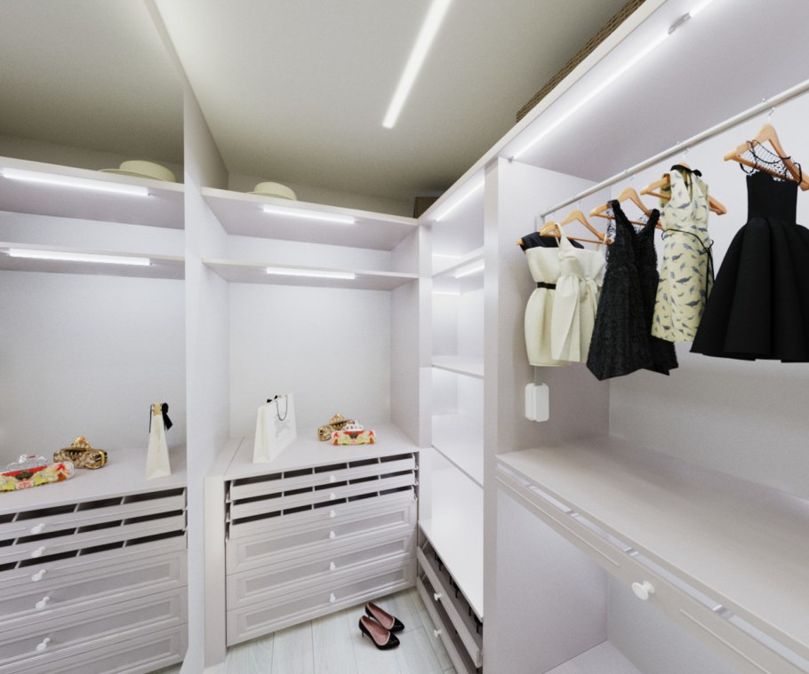 Гардеробная в светлых тонах