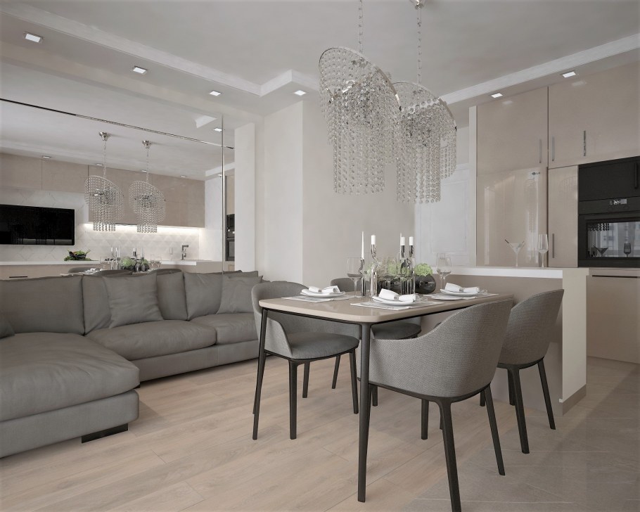 Бело синий интерьер гостиной