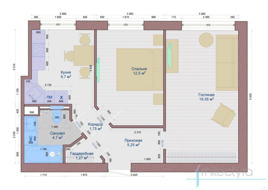 П3 перепланировка двухкомнатной квартиры в трехкомнатную