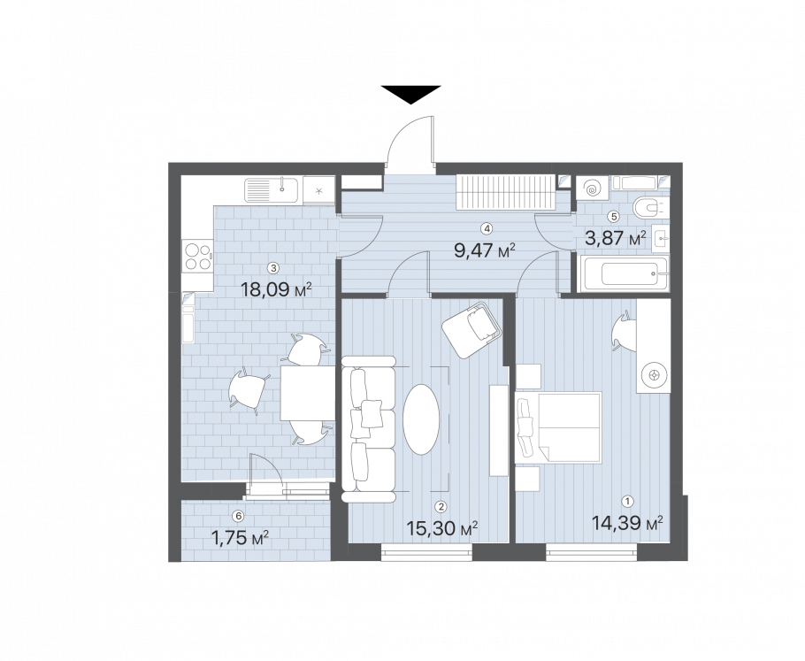 План 2х комнатной квартиры 50 кв м