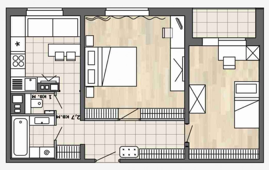 Перепланировка квартиры 52 кв.м