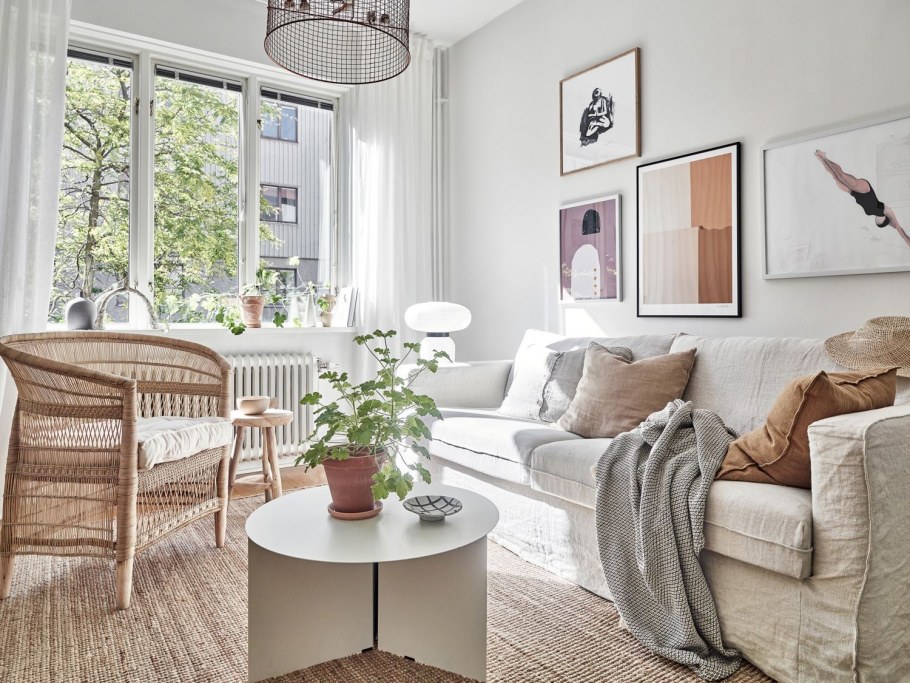 Бежевая гостиная в скандинавском стиле