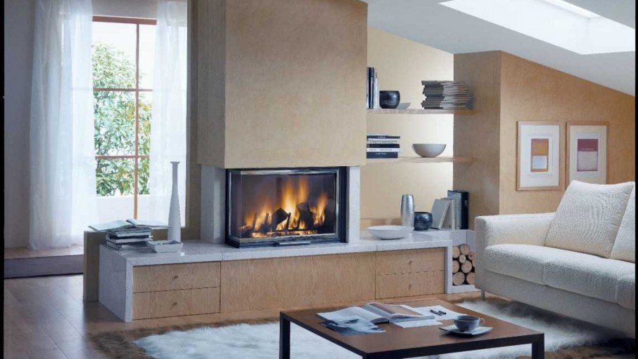 Современный электрокамин в гостиной