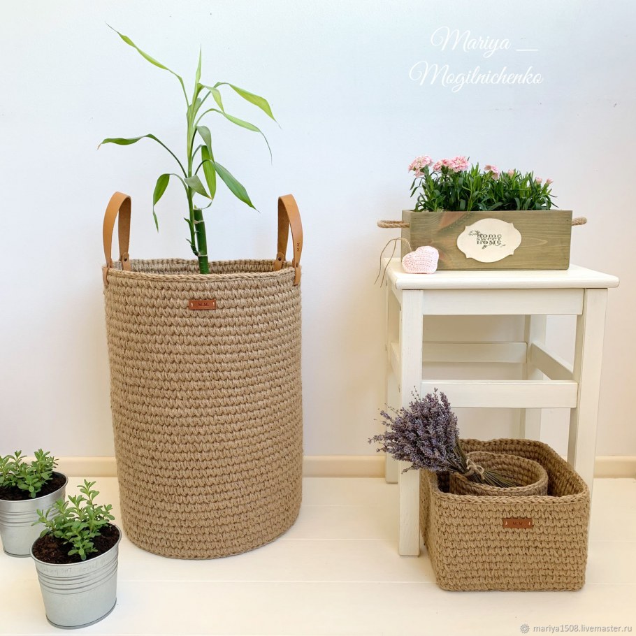 Джутовые корзины в интерьере