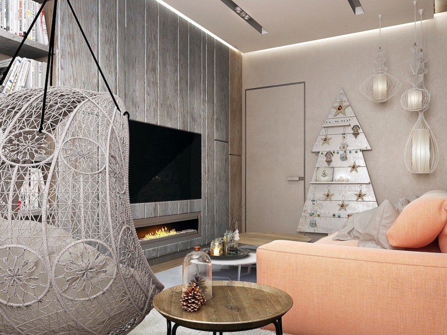 Подвесное кресло в однокомнатной гостиной