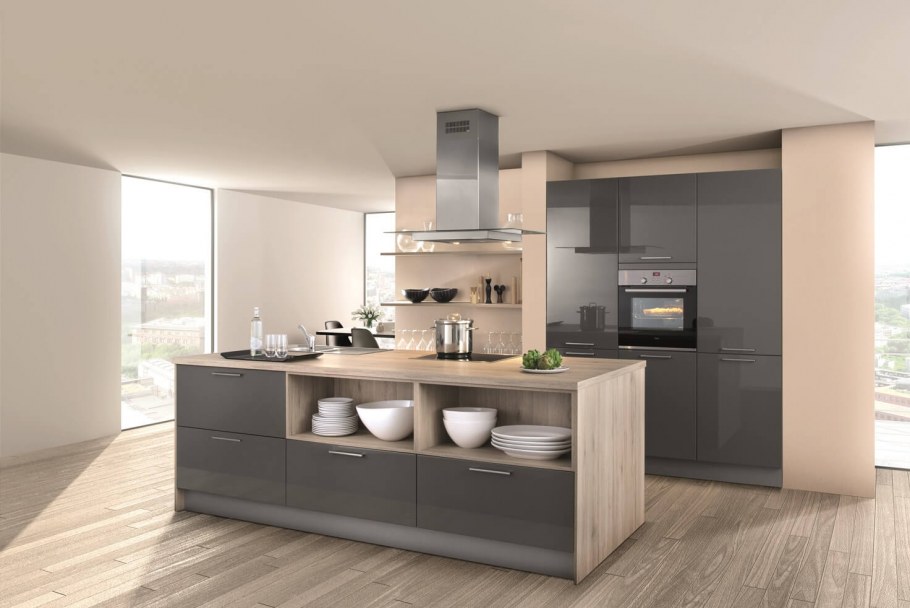 Кухня гостиная в серых тонах