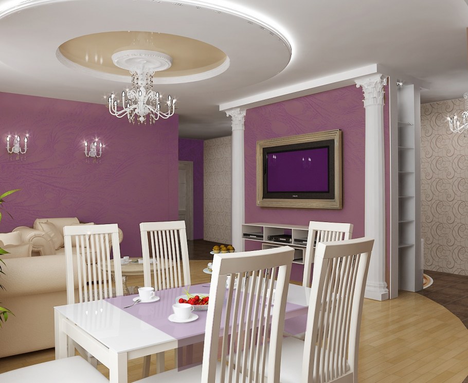 Крашеная кирпичная стена в гостиной кухни