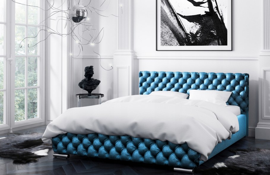Кровать из велюра с каретной стяжкой