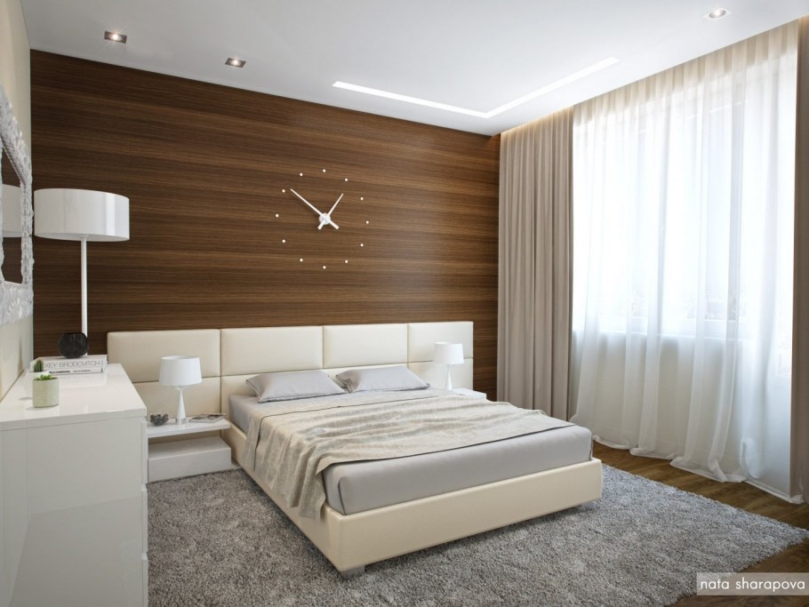Бежевый ламинат в спальне