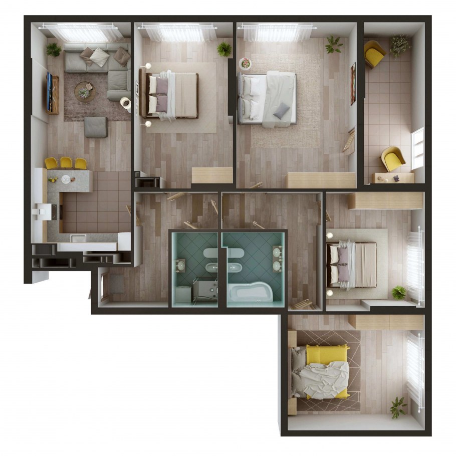 Планировка четрырех комнатной квартиры