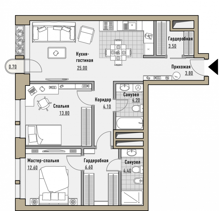 Планировка четырехкомнатной квартиры