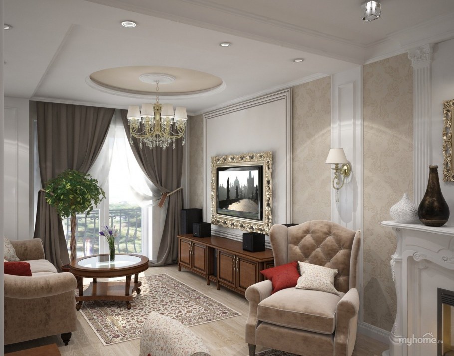 Гостиная 18кв м в стиле классика