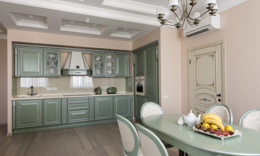 Кухня Неоклассика олива и беж