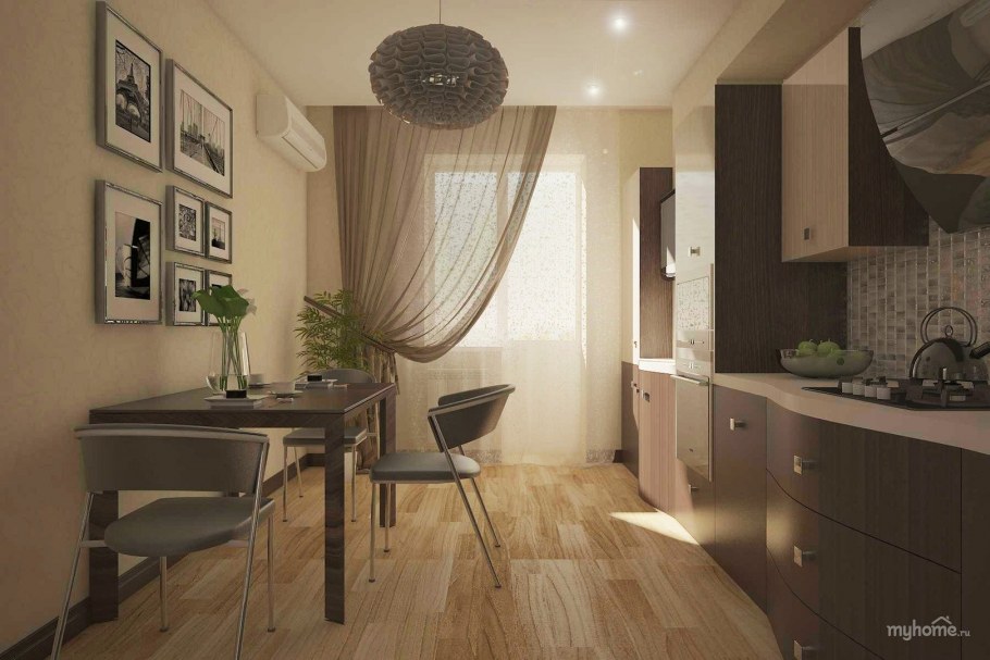 Кухня верх беж низ коричневый