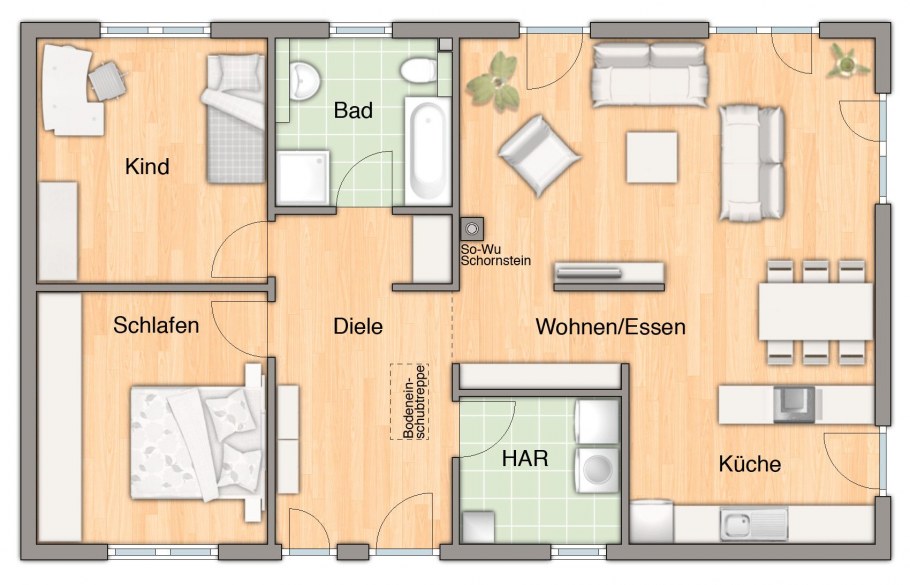 План одноэтажного бунгало