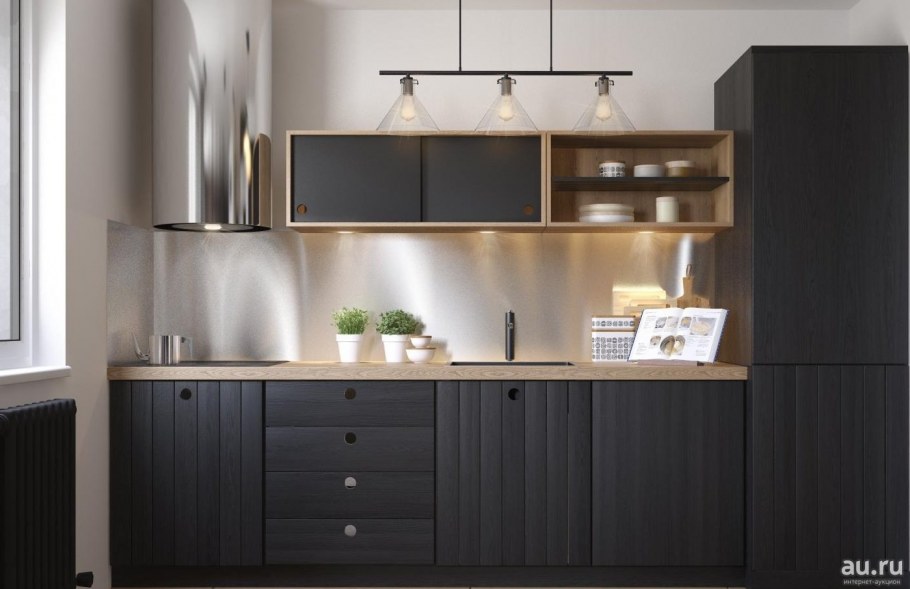 Кухня с черными фасадами