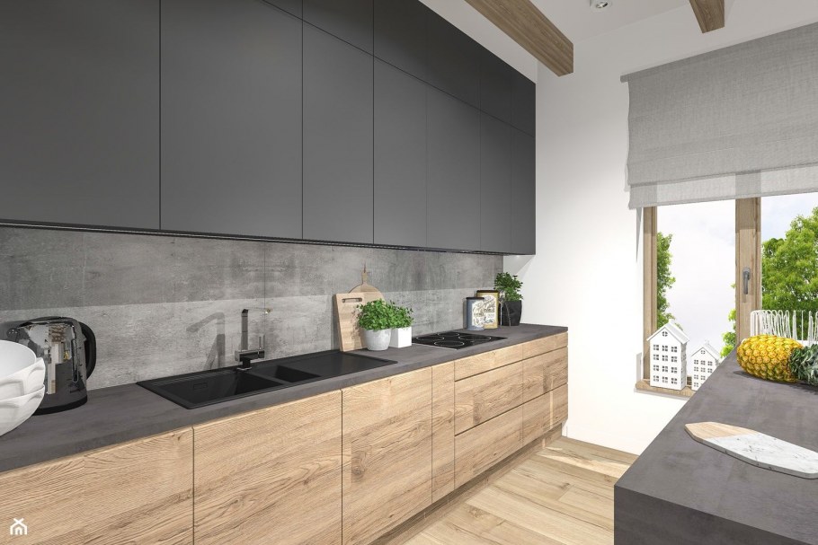Кухня бетон и дерево