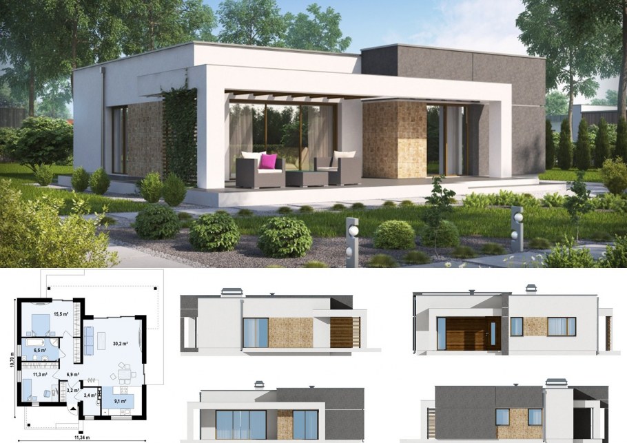 Проекты одноэтажных домов с плоской крышей