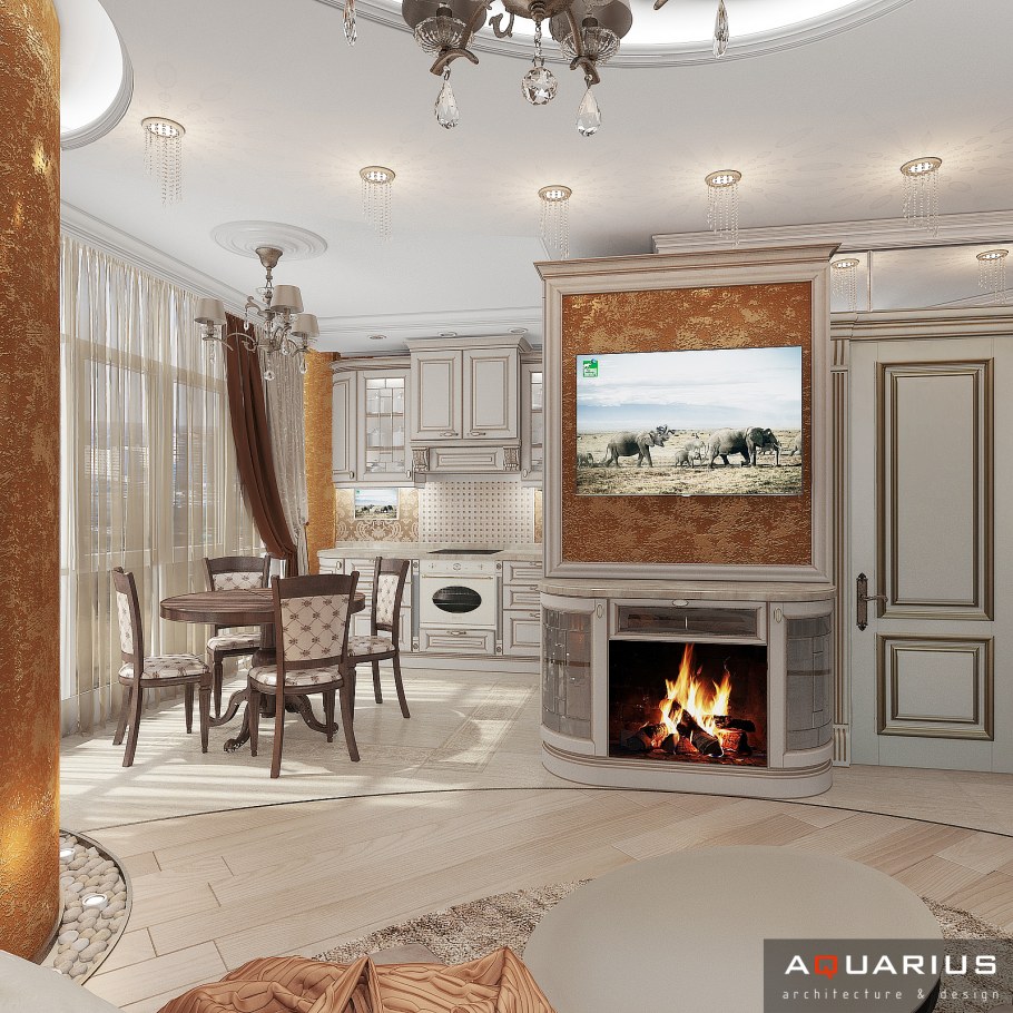 Гостиная камин с аркой