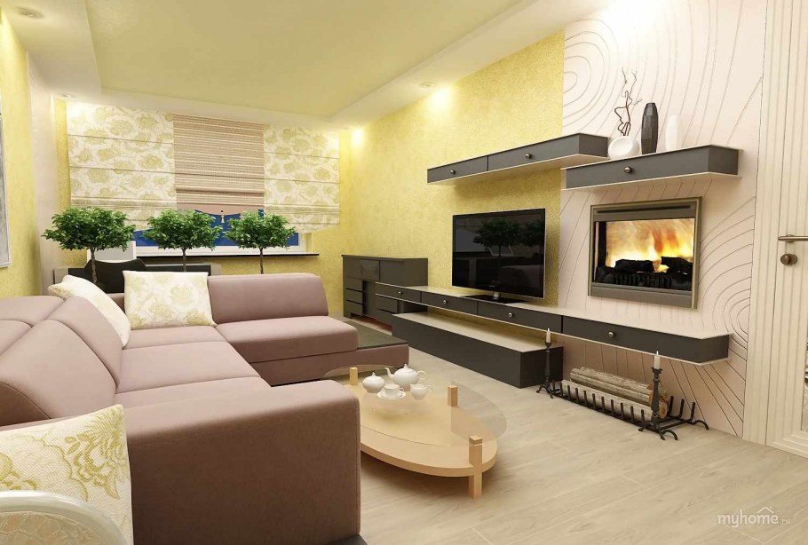 Небольшая гостиная с электрокамином