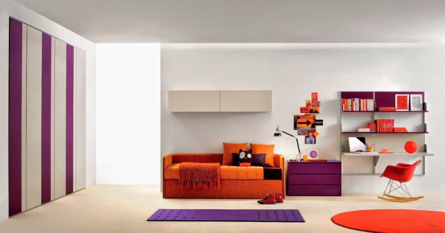 Оранжевый и фиолетовый в интерьере