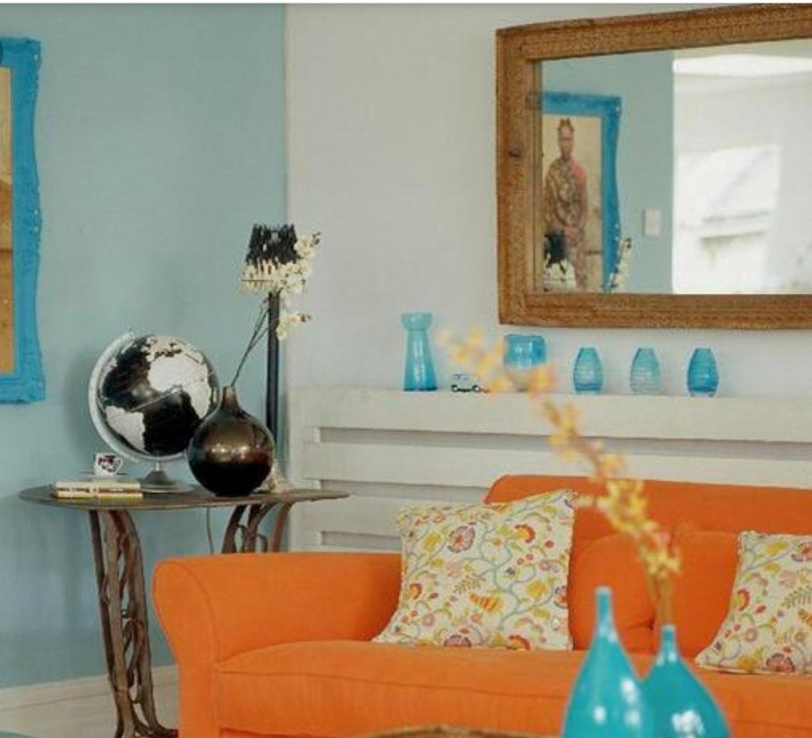 Сочетание бирюзового и оранжевого в интерьере
