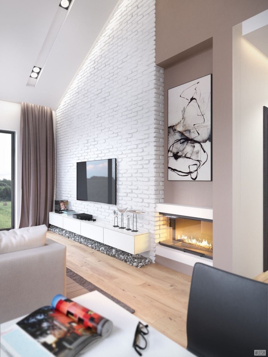 Гостиная с кирпичиками