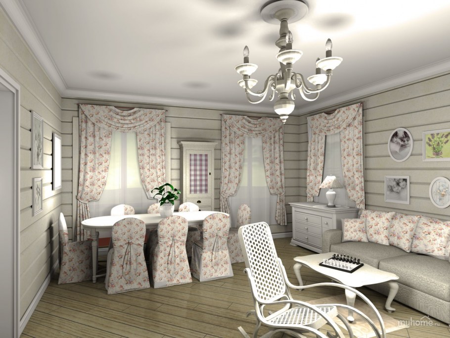 Гостиная Прованс Кантри в бревенчатом доме