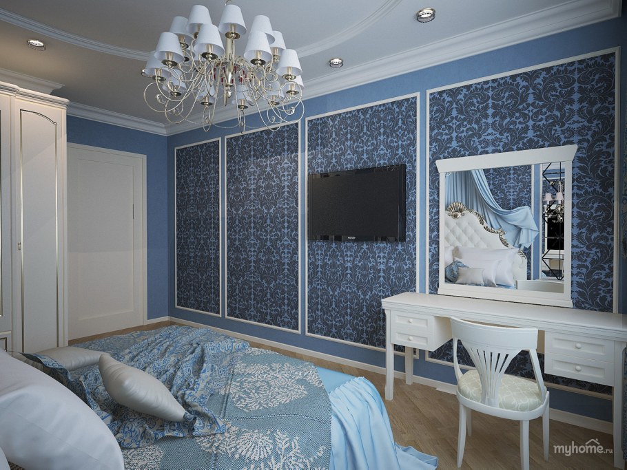 Голубая гостиная с молдингами