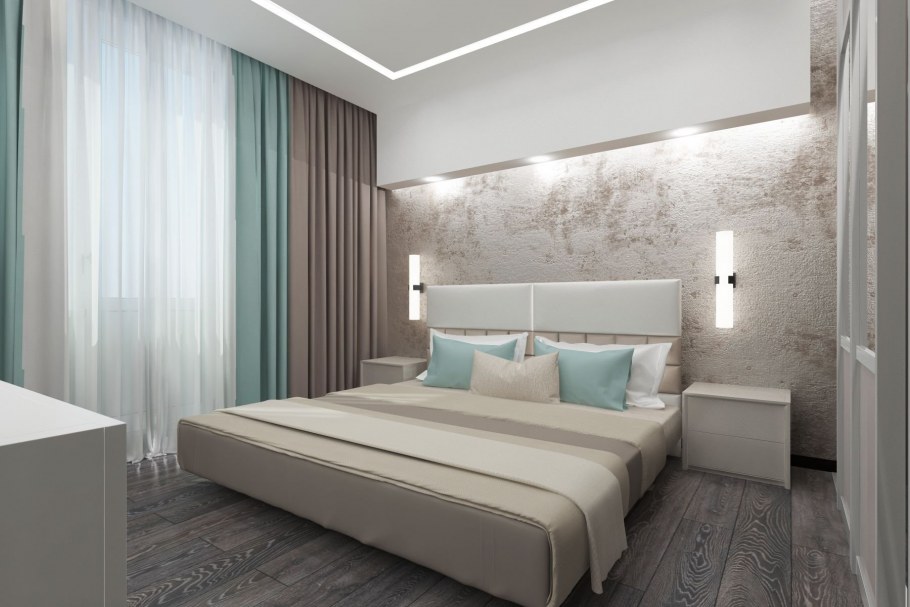 Декоративная штукатурка в интерьере спальни