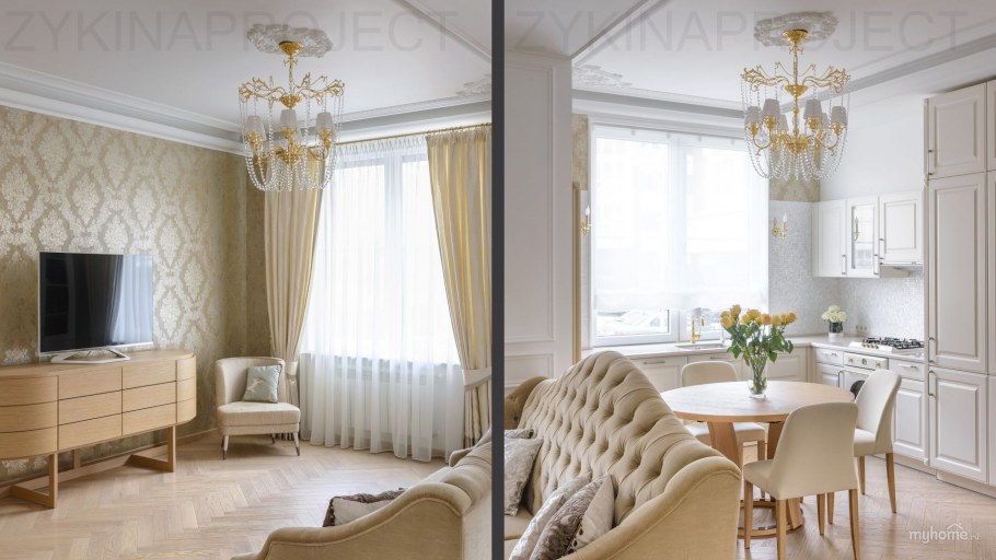 Гостиная в бежевом стиле классика