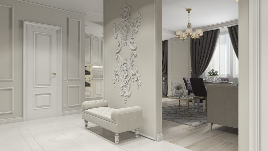 Интерьер холла обои с вензелями