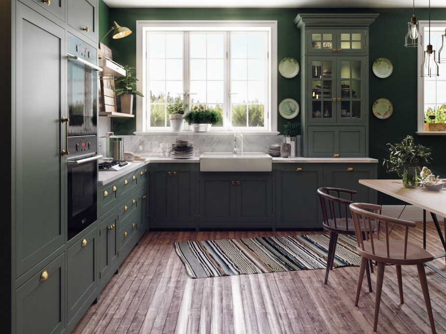 Кухня Кантри оливкового цвета