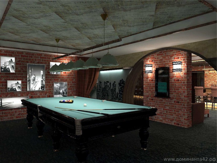 Интерьер бильярдной в стиле лофт