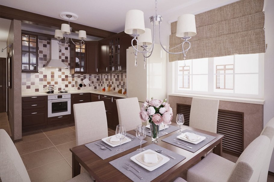 Кухня современная классика коричневая