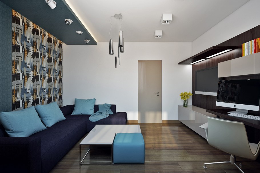 Квартира в стиле минимализма с яркими акцентами