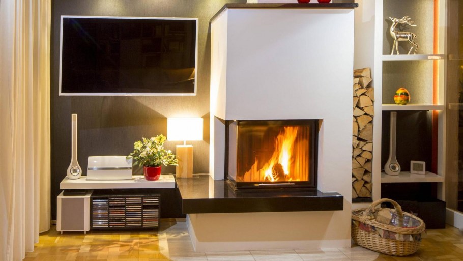 Камин дровяной с телевизором