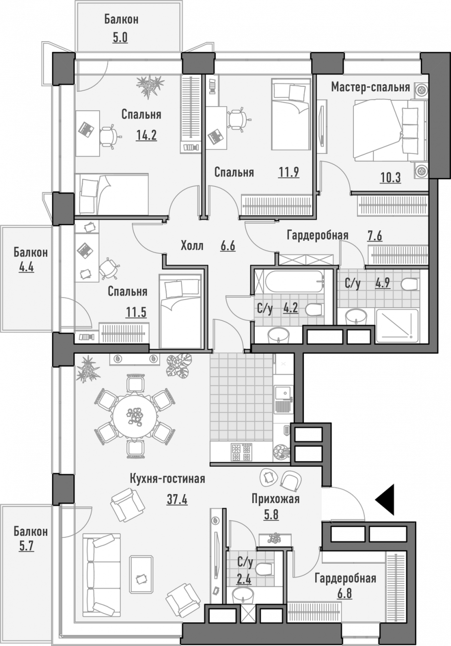 План схема трехкомнатной квартиры